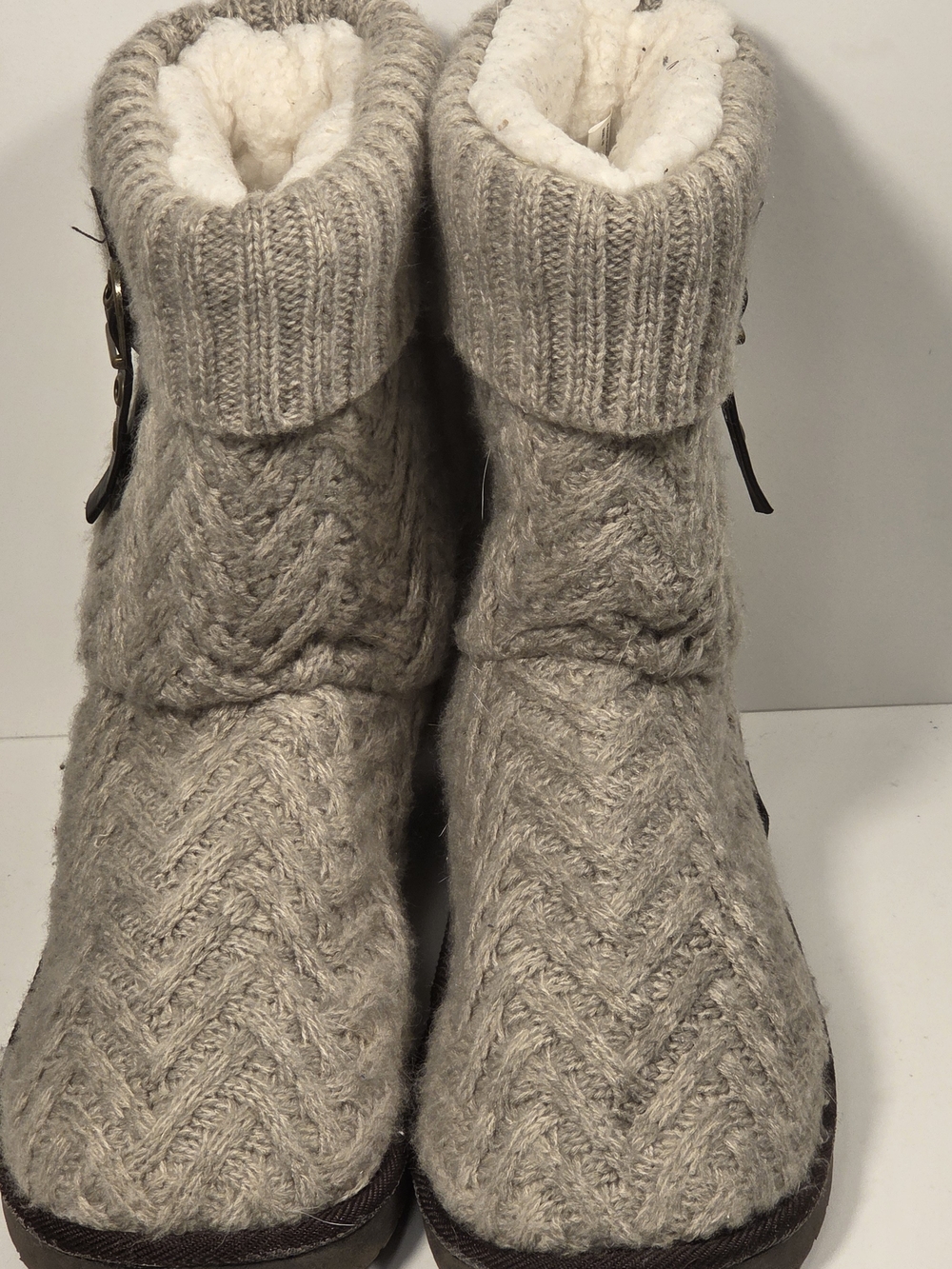 Muk Luks Women's Knit Sherpa-Lined Ankle Slippers - Light Gray